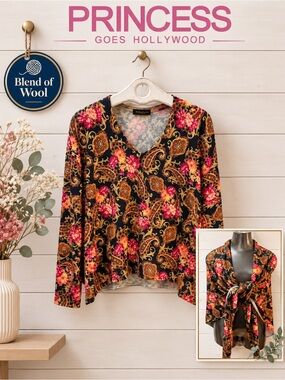 PRINCESS GOES HOLLYWOOD  Paisley Knit Top with Matching Triangle Scarf Size 36